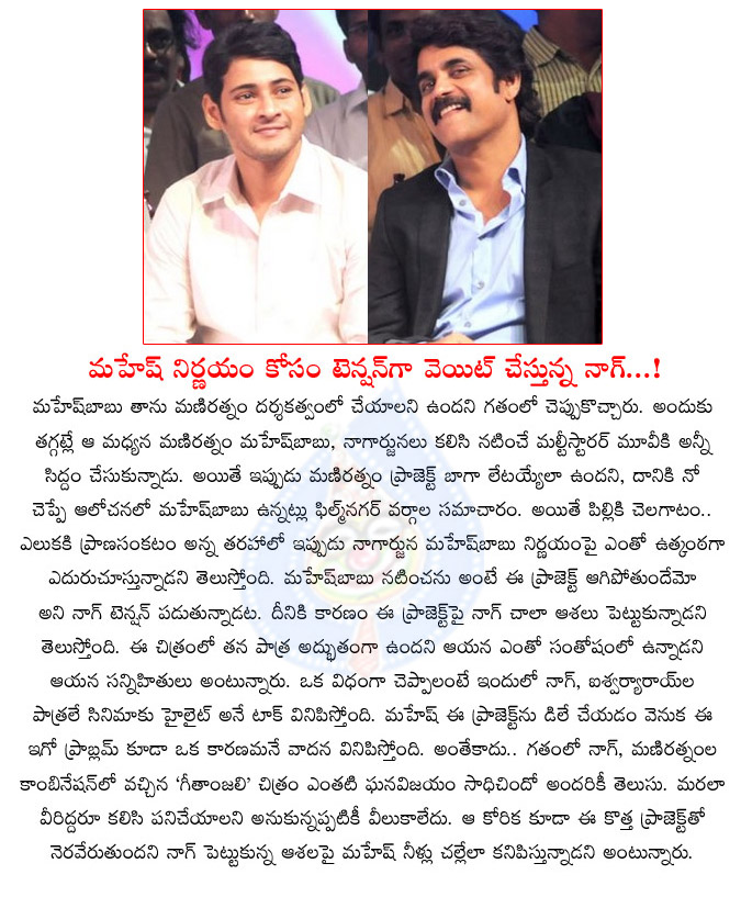 nagarjuna waiting for mahesh,mahesh babu decision,maniratnam movie,nagarjuna with mahesh babu,mahesh babu movies,nagarjuna and mahesh babu multistarer movie,nag waiting for mahesh babu  nagarjuna waiting for mahesh, mahesh babu decision, maniratnam movie, nagarjuna with mahesh babu, mahesh babu movies, nagarjuna and mahesh babu multistarer movie, nag waiting for mahesh babu